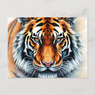 Carte Postale Aquarelle Tiger Portrait Avec Yeux Fierces