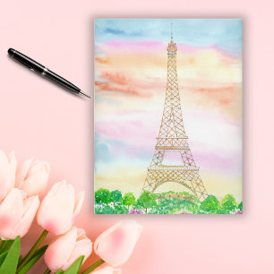 Carte Postale Aquarelle Tour Eiffel au coucher du soleil Paris