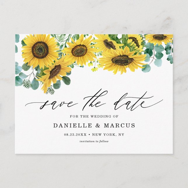 Carte Postale Aquarelle tournesol et Eucalyptus Enregistrer la d (Devant)