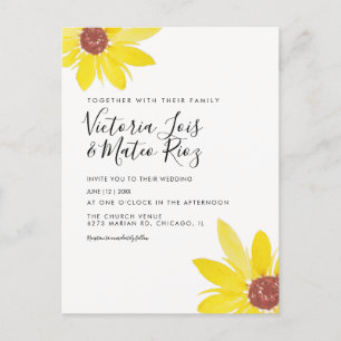 Carte Postale Aquarelle tournesol sauvage Floral Jaune Mariage