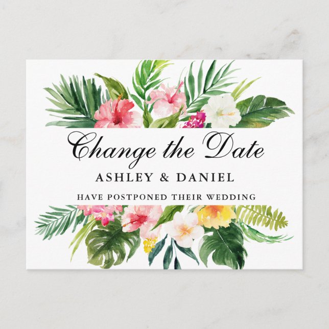 Carte Postale Aquarelle Tropical Floral Change La Date (Devant)