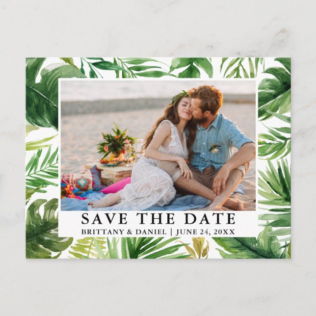 Carte Postale Aquarelle Tropical Green Photo Enregistrer La Date (Devant)