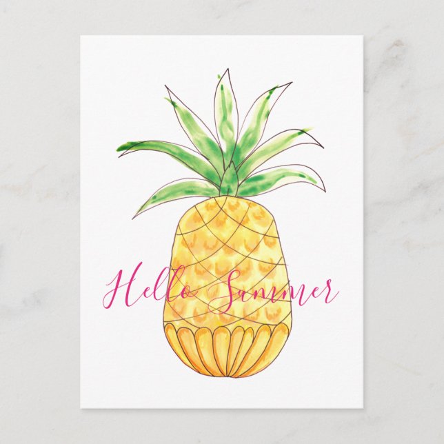 Carte Postale Aquarelle tropicale d'ananas été (Devant)