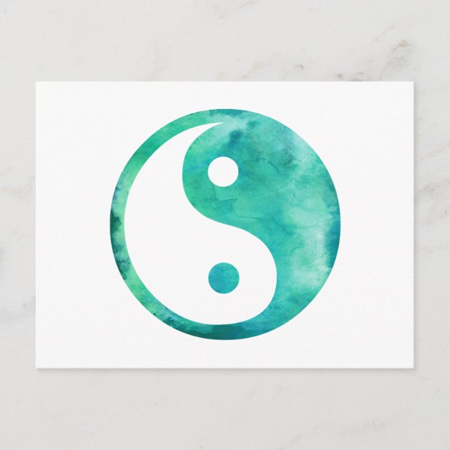 Carte Postale Aquarelle turquoise Aqua Yin Yang Équilibre du tao (Devant)