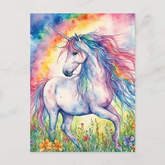Carte Postale Aquarelle Unicorne (Devant)