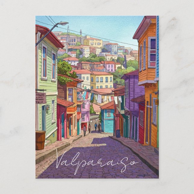 Carte Postale Aquarelle Valparaiso Chili (Devant)