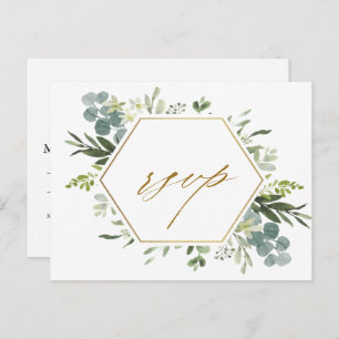 Carte Postale Aquarelle Verdure Or Hexagon Mariage RSVP