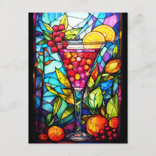 Carte Postale Aquarelle Verre Tiré Fruit Cocktail Boisson