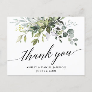 Carte Postale Aquarelle verte Calligraphie Mariage Merci