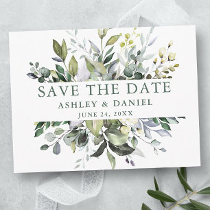Carte Postale Aquarelle verte Enregistrer la date Sage vert