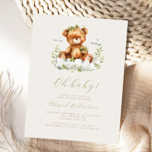 Carte Postale Aquarelle verte Eucalyptus Teddy Bear Baby shower