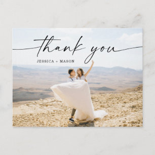 Carte Postale Aquarelle verte Mariage photo Merci 