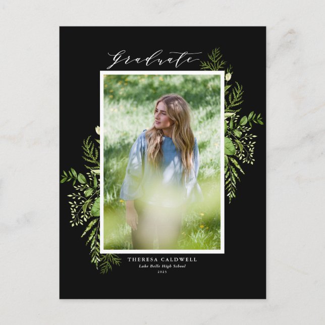 Carte Postale Aquarelle verte sauvage Graduation noire (Devant)