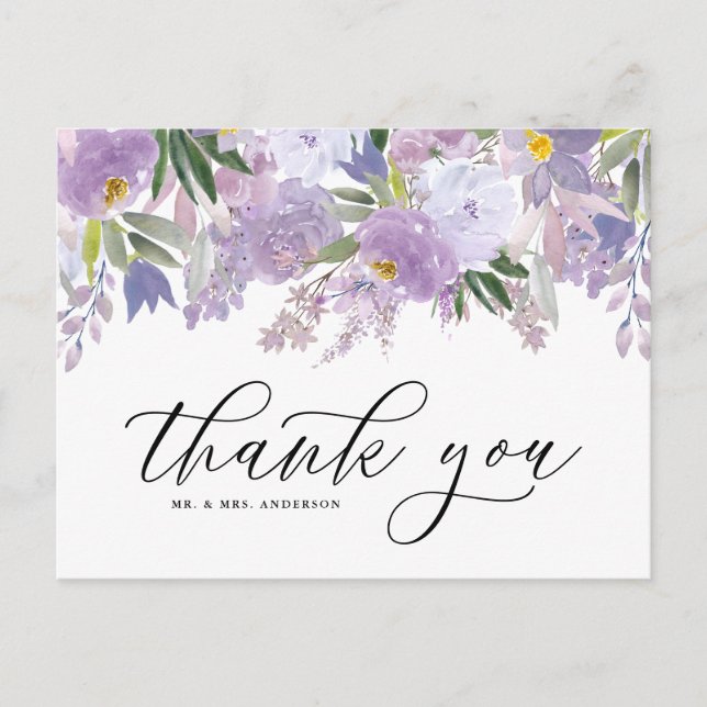 Carte Postale Aquarelle violette Dusty Fleurs Merci de Garland (Devant)