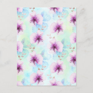 Carte Postale Aquarelle violette Fleurs tropicales