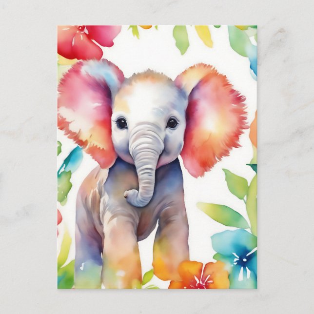 Carte Postale Aquarelle vive de l'éléphant (Devant)