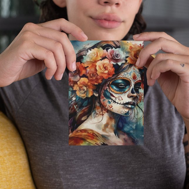 Carte Postale Aquarelle vive Dia de los Muertos Catrina (Créateur téléchargé)