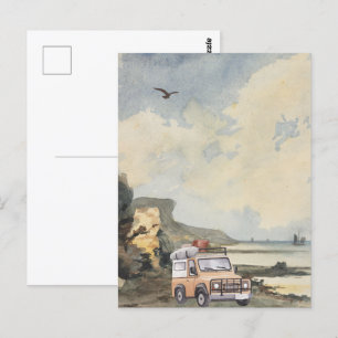 Carte Postale Aquarelle Voyage aventure paysage vue de la plage