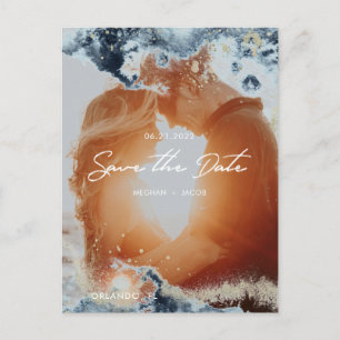 Carte Postale Aquarelle Waves Photo Enregistrer la date