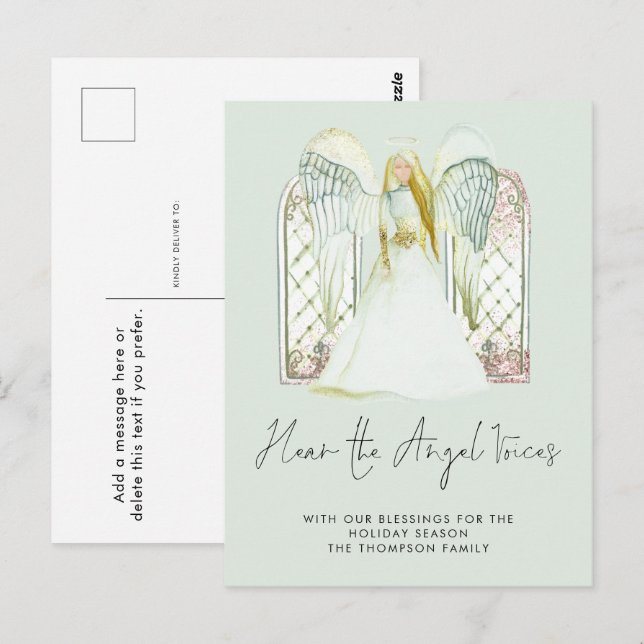 Carte Postale Aquarelle Whimsical Angel Voices Script Nativité (Devant / Derrière)