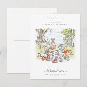 Carte Postale Aquarelle Winnie le pique-nique Pooh Premier Anniv