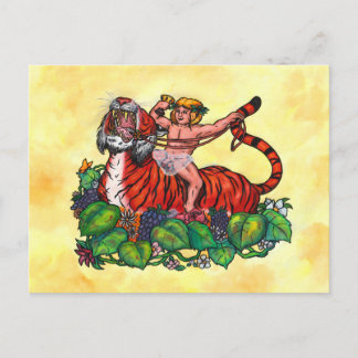 Carte Postale Aquarelle Young Bacchus souriant à bord d'un tigre