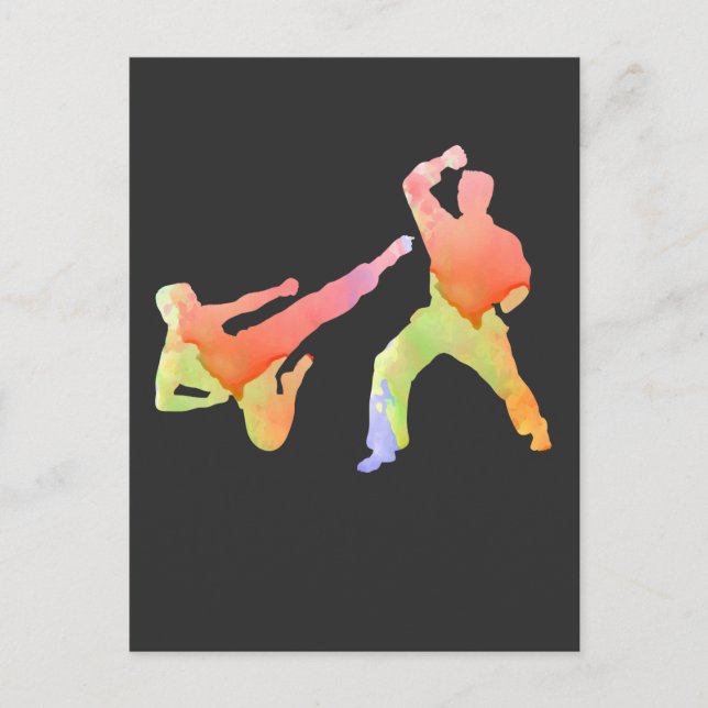 Carte Postale Aquarellée Martial Arts Combattre Karate Artiste (Devant)