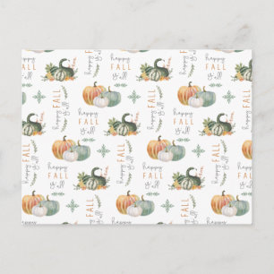 CARTE POSTALE AQUARELLES CITROUILLES ET GOURDES