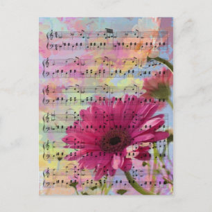 Carte Postale Aquarelles girly tendance mignonnes fleurs Gerbera