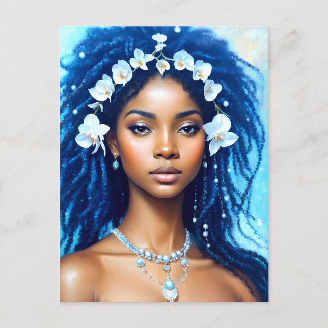 Carte Postale Aquarius Black Woman Zodiac Orchid Art (Devant)