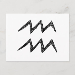 Carte Postale Aquarius. Panneau astrologie zodiaque. Noir.