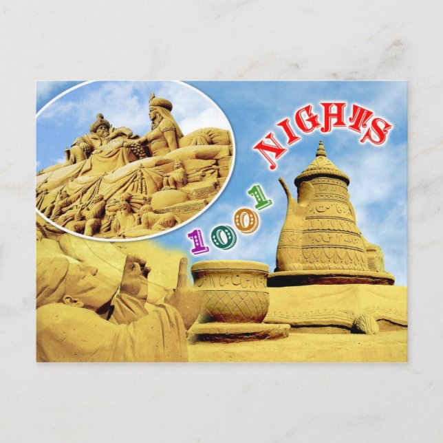 Carte Postale Arabian Nights sculpture de sable, Belgique (Devant)