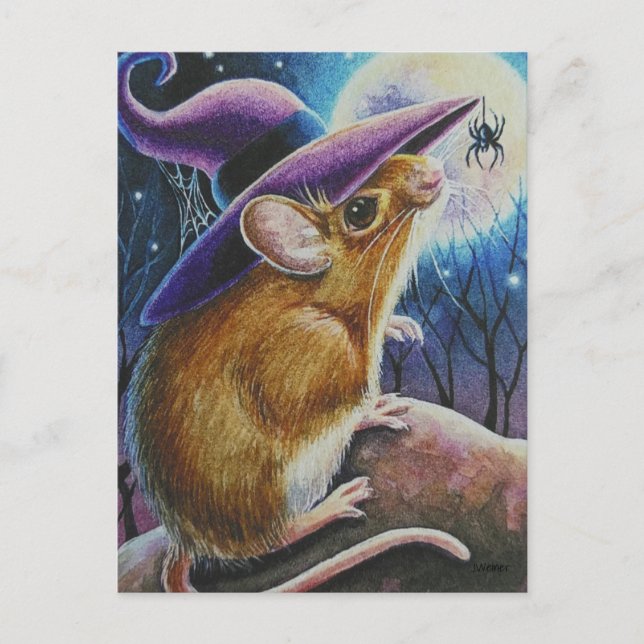 Carte Postale Araignée d'Halloween Witch Field Souris Aquarelle  (Devant)