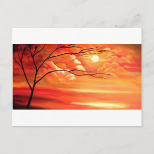 Carte Postale Arbre Abstrait et coucher de soleil rouge