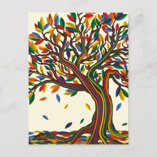 Carte Postale Arbre arc-en-ciel coloré aux couleurs vives
