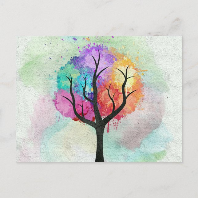 Carte Postale Arbre belle couleur Pastel Peinture à l'huile Abst (Devant)