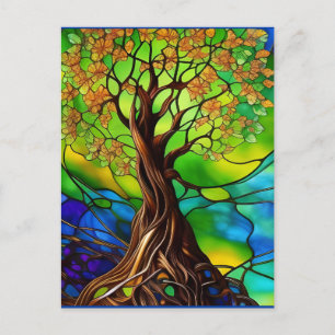 Carte Postale Arbre coloré de la vie Vitrail Look II