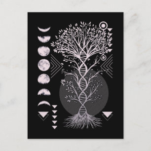 Carte Postale Arbre croissant Phases de la Lune Géométrie de la