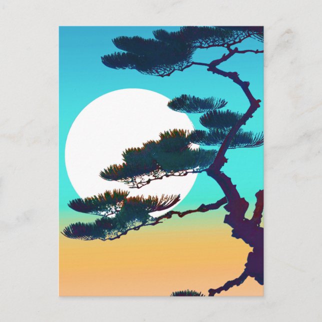 Carte Postale Arbre Cypress et Pleine lune (Devant)