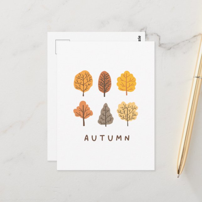 Carte Postale Arbre d'automne minimaliste (Devant/Arrière en situation)