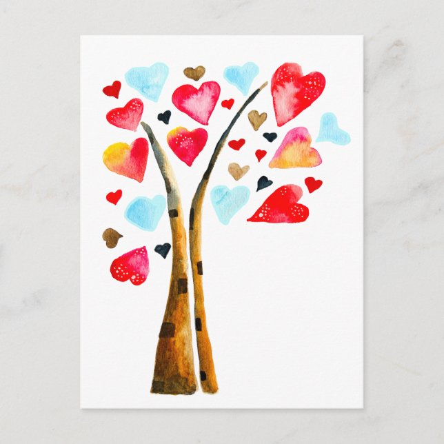Carte Postale Arbre de coeurs capricieux valemtines (Devant)