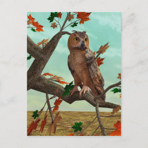 Carte Postale Arbre de l'érable à chouette d'automne Art fauniqu
