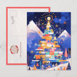 Carte Postale Arbre de Noël Abstrait Coloré