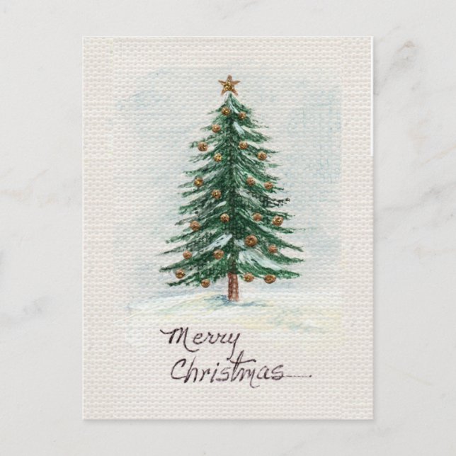 Carte Postale Arbre de Noël au style aquarelle ancienne dans la  (Devant)
