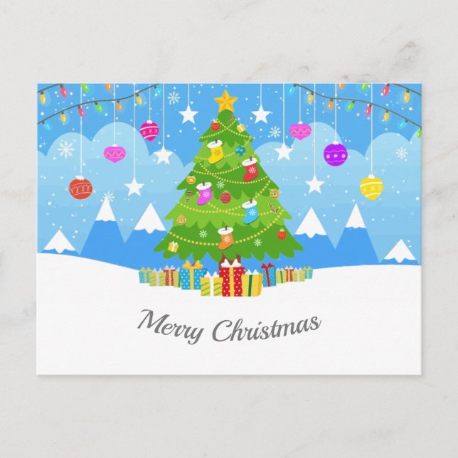 Carte Postale Arbre de Noël avec étoile et présente Fête (Devant)