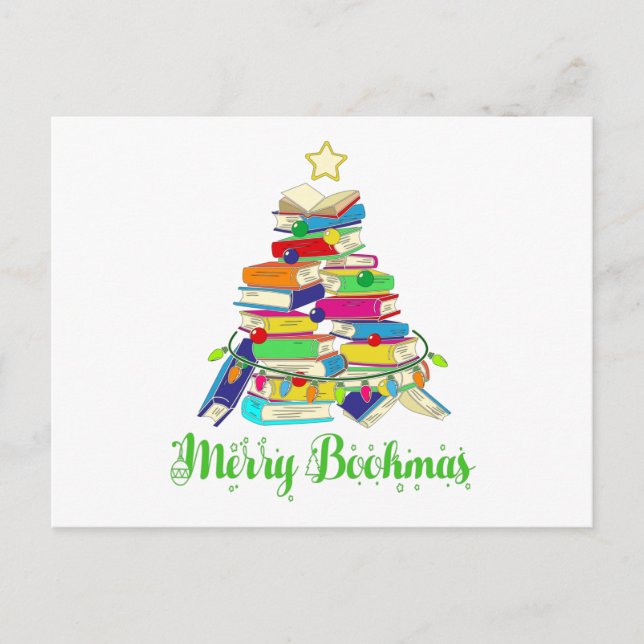 Carte Postale Arbre de Noël du livre, Noël de l'amant du livre (Devant)