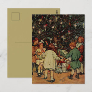 Carte Postale Arbre de Noël Enfants Clara Burd Art Vintage