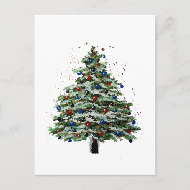 Carte Postale Arbre de Noël enneigé coloré (Devant)