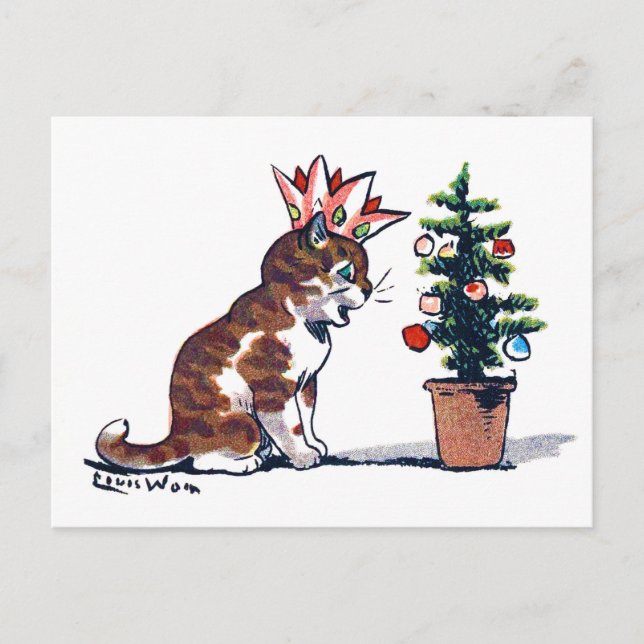 Carte Postale Arbre de Noël et chaton, Louis Wain (Devant)