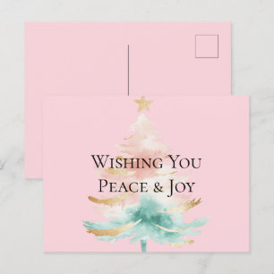 Carte Postale Arbre de Noël Gold Blush Pink Mint Peace Joie